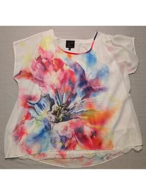 FRENCH BLUE Floral Bedazzled Watercolor Top 3X